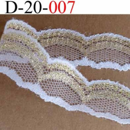 dentelle synthétique couleur blanc et or doré  largeur 20 mm vendue au mètre