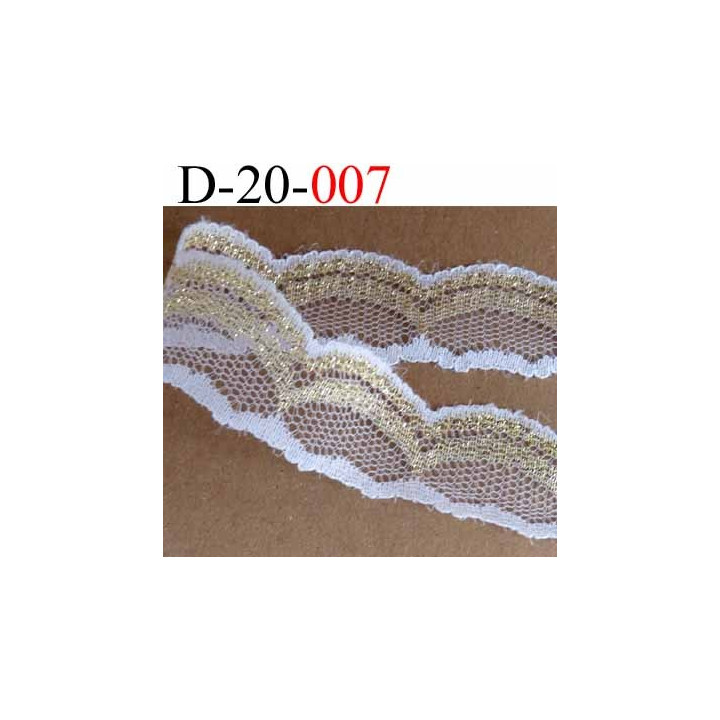 dentelle synthétique couleur blanc et or doré  largeur 20 mm vendue au mètre