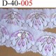 dentelle synthétique lycra extensible blanche avec paillettes roses largeur 40 mm vendu au mètre