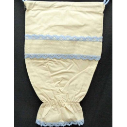sac à sacs à broder coton écru dentelle bleue ciel toile aida