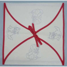 enveloppe coussin à broder toile écru coton motifs chats biais rouge