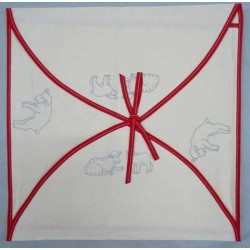 enveloppe coussin à broder toile écru coton motifs moutons biais rouge