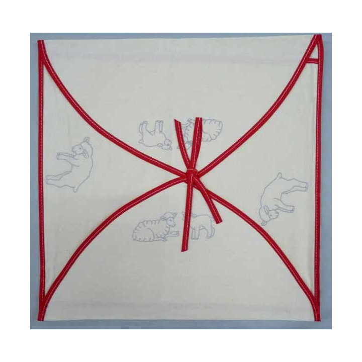 enveloppe coussin à broder toile écru coton motifs moutons biais rouge