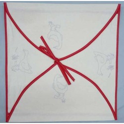 enveloppe coussin à broder toile écru coton motifs oies biais rouge