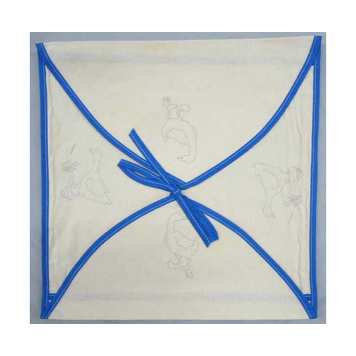 enveloppe coussin à broder toile écru coton motifs oies biais bleu
