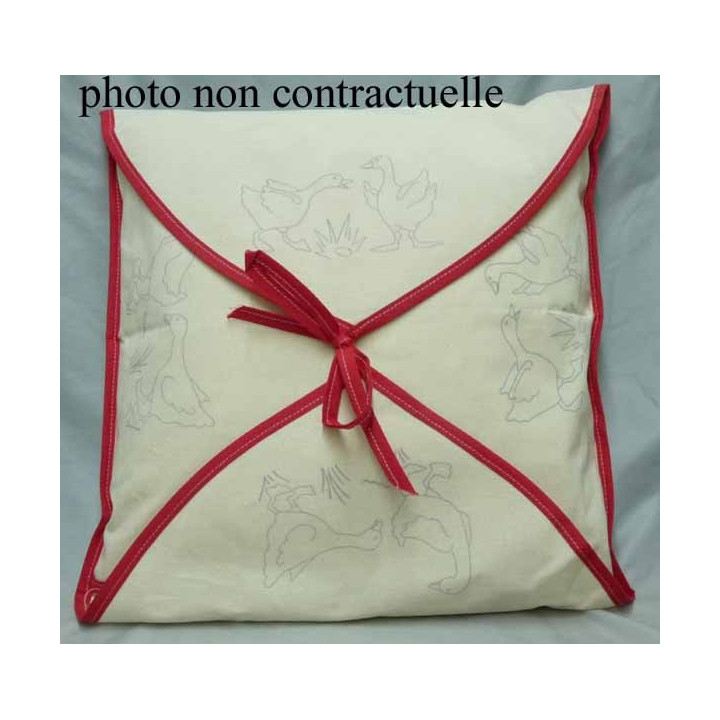 enveloppe coussin à broder toile écru coton motifs oies biais bleu