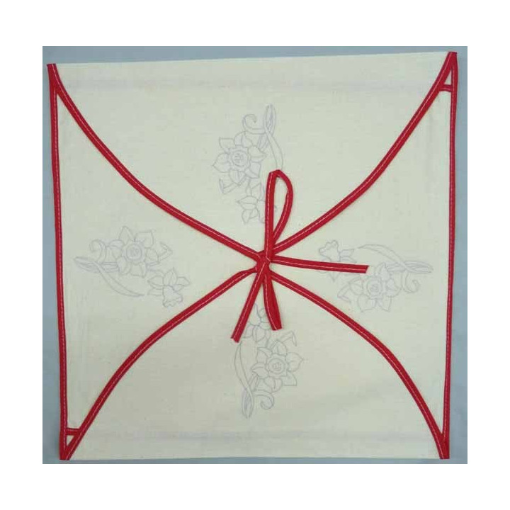 enveloppe coussin à broder toile écru coton motifs fleurs biais rouge