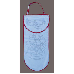 sac à pain à broder toile coton blanc motif fleurs biais rouge