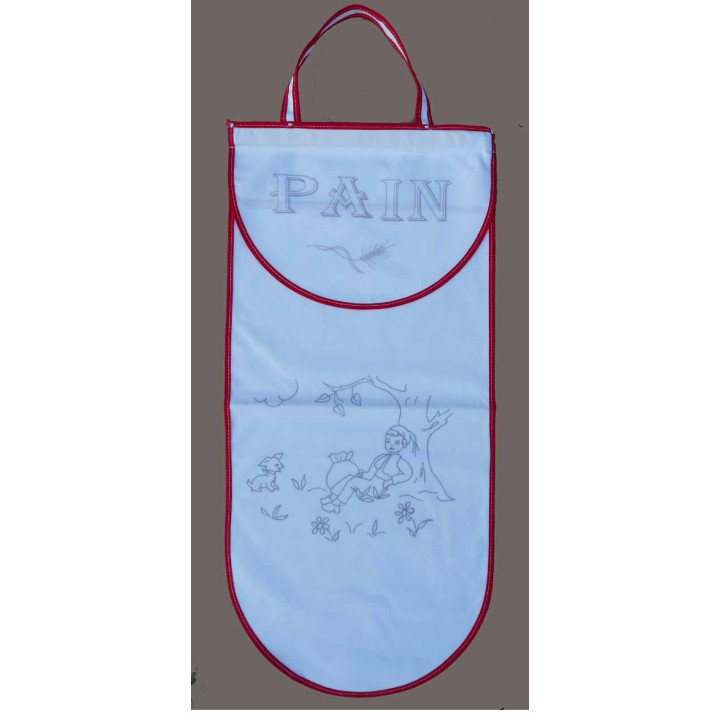sac à pain à broder toile coton blanc motif meunier biais rouge