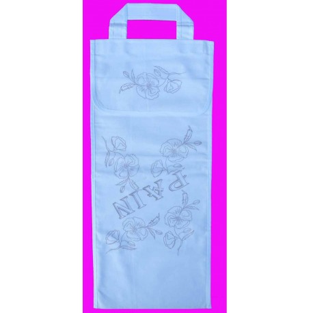 sac à pain à broder toile coton blanc motif fleurs