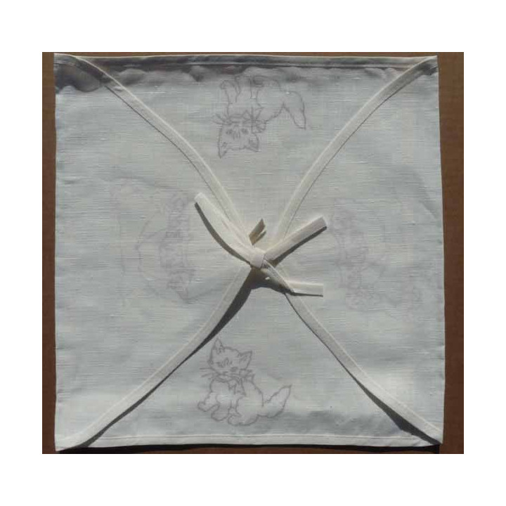 enveloppe coussin à broder lin écru motifs chat