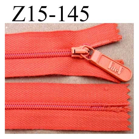 fermeture éclair longueur 15 cm couleur orange non séparable largeur 2.7 cm glissière métal  largeur 4 mm