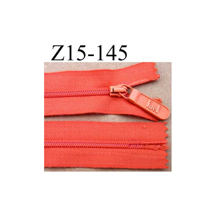 fermeture éclair longueur 15 cm couleur orange non séparable largeur 2.7 cm glissière métal  largeur 4 mm curseur en métal