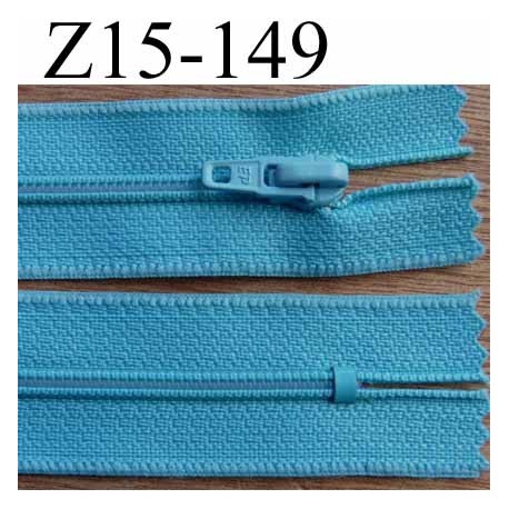 fermeture éclair longueur 15 cm couleur bleu turquoise non séparable largeur 2.5 cm zip nylon largeur glissière 4 mm