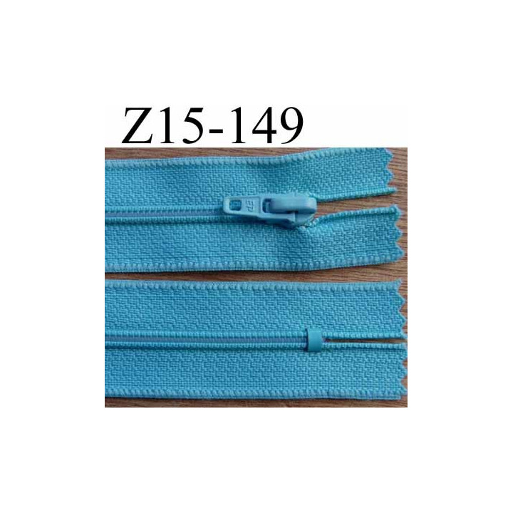 fermeture éclair longueur 15 cm couleur bleu turquoise non séparable largeur 2.5 cm zip nylon largeur glissière 4 mm
