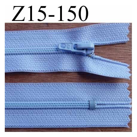 fermeture éclair longueur 15 cm couleur bleu très pale non séparable largeur 2.5 cm zip nylon largeur glissière 4 mm