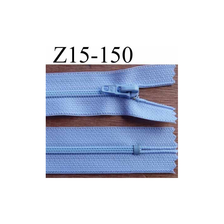 fermeture éclair longueur 15 cm couleur bleu très pale non séparable largeur 2.5 cm zip nylon largeur glissière 4 mm