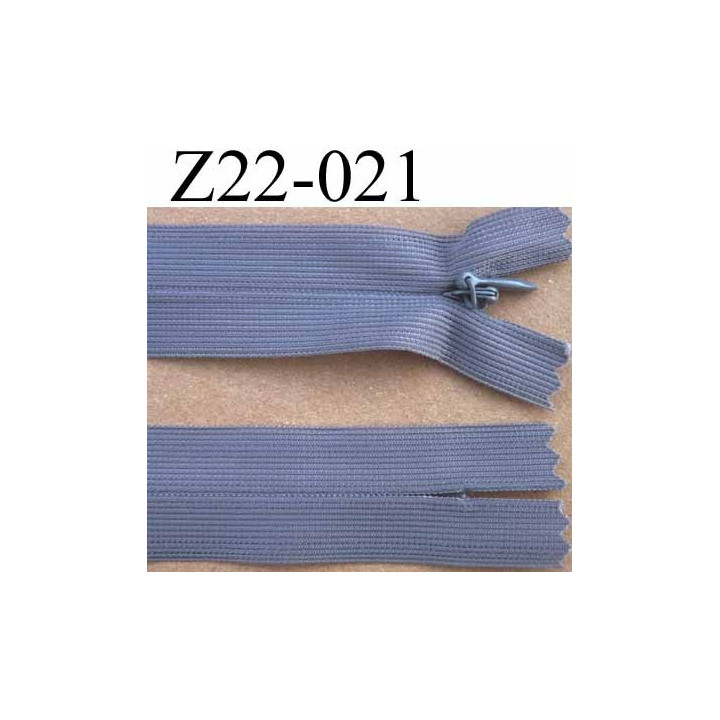 fermeture éclair invisible grise longueur 22 cm  couleur gris non séparable zip nylon largeur 2.5 cm
