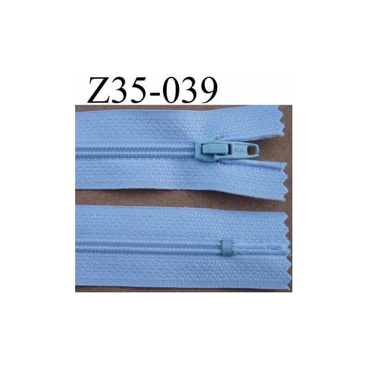fermeture éclair longueur 35 cm couleur bleu clair séparable largeur 2.5 cm glissière en nylon largeur 4 mm curseur métal