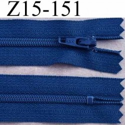 fermeture éclair longueur 15 cm couleur bleu non séparable largeur 2.5 cm glissière en nylon largeur 4 mm curseur en mètal