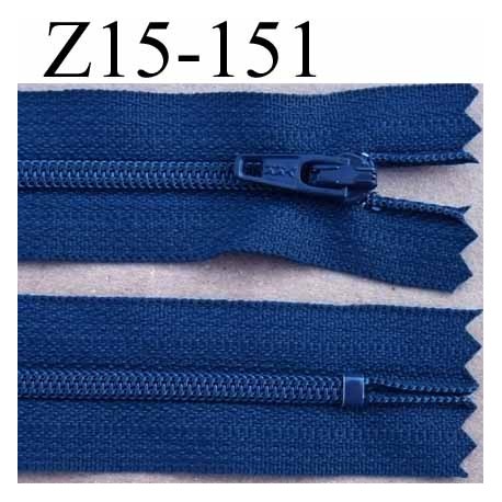 fermeture éclair longueur 15 cm couleur bleu non séparable largeur 2.5 cm glissière en nylon largeur 4 mm curseur en mètal