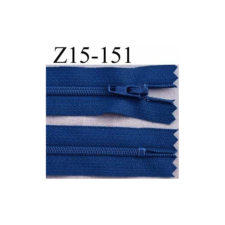 fermeture éclair longueur 15 cm couleur bleu non séparable largeur 2.5 cm glissière en nylon largeur 4 mm curseur en mètal