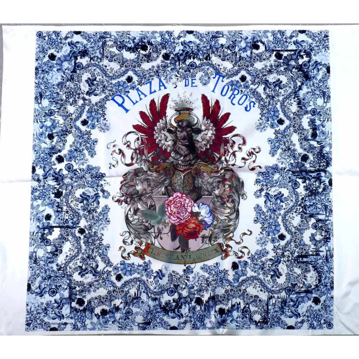 Superbe carré rectangle pièce de tissus CHRISTIAN LACROIX  représentant la plaza de toros collector vintage