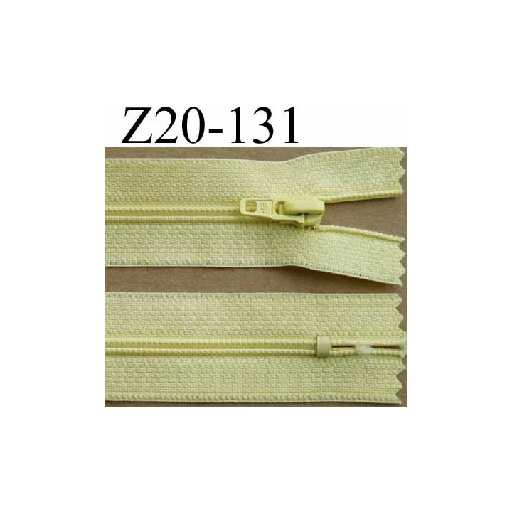 fermeture éclair longueur 20 cm couleur jaune non séparable zip nylon largeur 2.5 cm largeur de la glissière 4 mm 