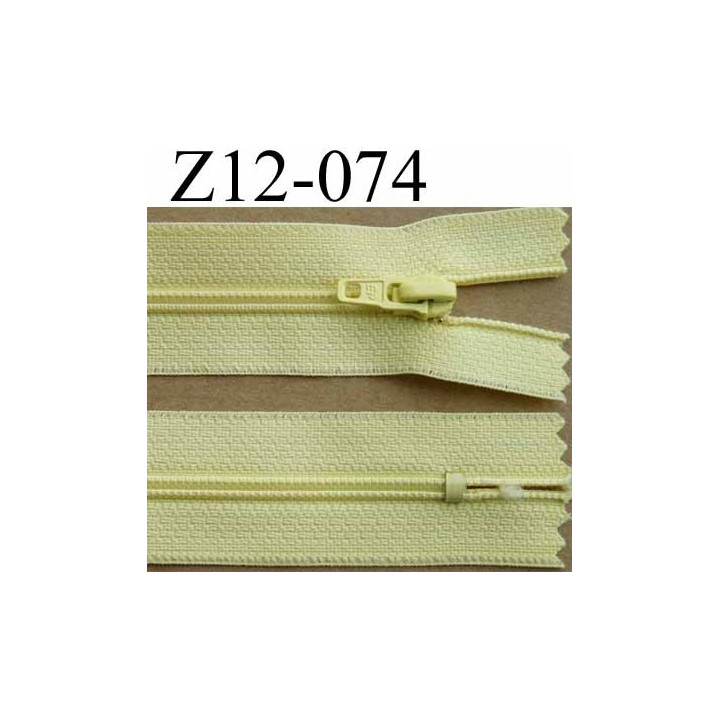 fermeture éclair longueur 12 cm couleur jaune non séparable largeur 2.5 cm glissière nylon largeur 4 mm curseur métal