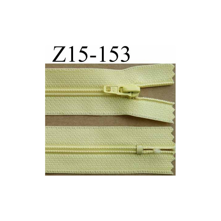 fermeture éclair longueur 15 cm couleur jaune non séparable largeur 2.5 cm glissière nylon largeur 4 mm curseur métal 