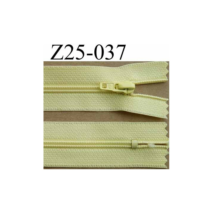 fermeture éclair longueur 25 cm couleur jaune non séparable largeur 2.5 cm glissière nylon largeur 4 mm curseur métal  