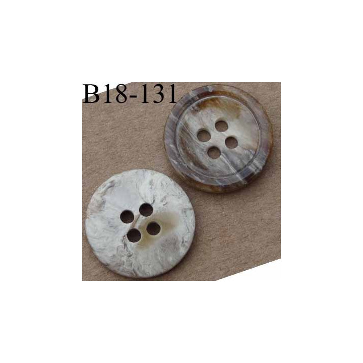 bouton 18 mm couleur marron brillant et beige marbré brillant 4 trous diamètre 18 mm