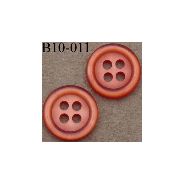 bouton diamètre 10 mm couleur rouge orangé 4 trous