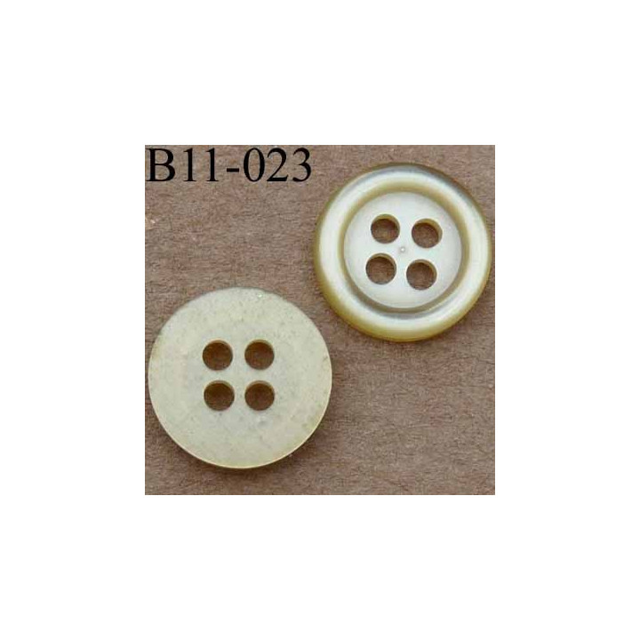 bouton 11 mm couleur jaune vert 4 trous diamètre 11 millimètres