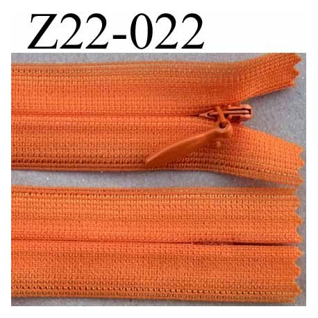 fermeture éclair invisible longueur 22 cm couleur orange non séparable largeur 2.2 cm glissière zip nylon largeur 4 mm