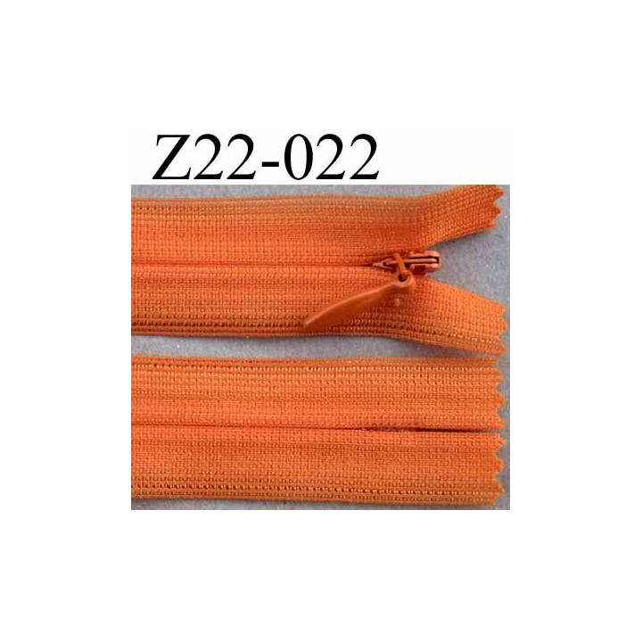 fermeture éclair invisible longueur 22 cm couleur orange non séparable largeur 2.2 cm glissière zip nylon largeur 4 mm