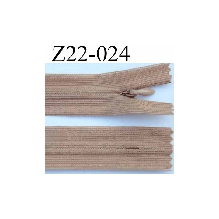 fermeture éclair invisible longueur 22 cm couleur beige marron clair non séparable largeur 2.2 cm glissière nylon largeur 4 mm