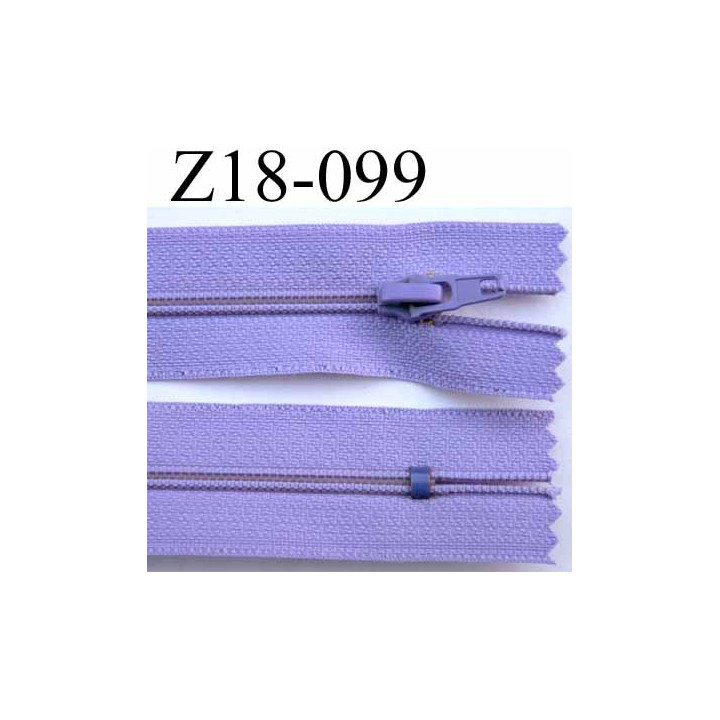 fermeture éclair longueur 18 cm couleur parme lilas non séparable largeur 2.4 cm glissière en nylon largeur 4 mm curseur métal