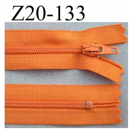 fermeture éclair longueur 20 cm couleur orange non séparable zip nylon largeur 2.5 cm largeur de glissière 4 mm