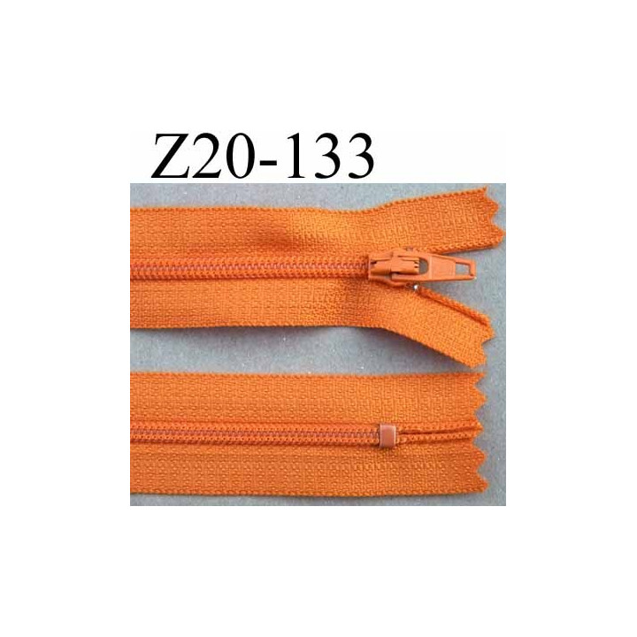 fermeture éclair longueur 20 cm couleur orange non séparable zip nylon largeur 2.5 cm largeur de glissière 4 mm