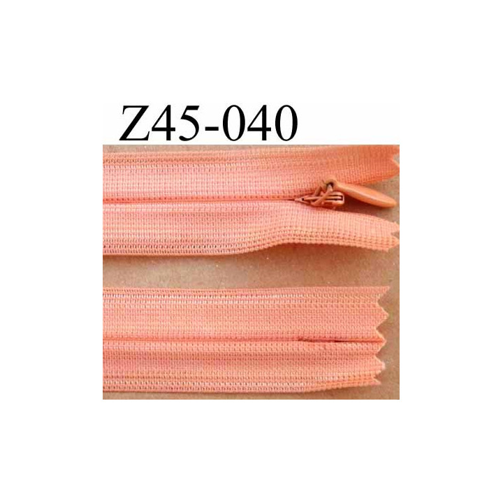 fermeture éclair invisible longueur 45 cm couleur rose orangé saumon non séparable largeur 2.2 cm glissière nylon largeur 4 mm