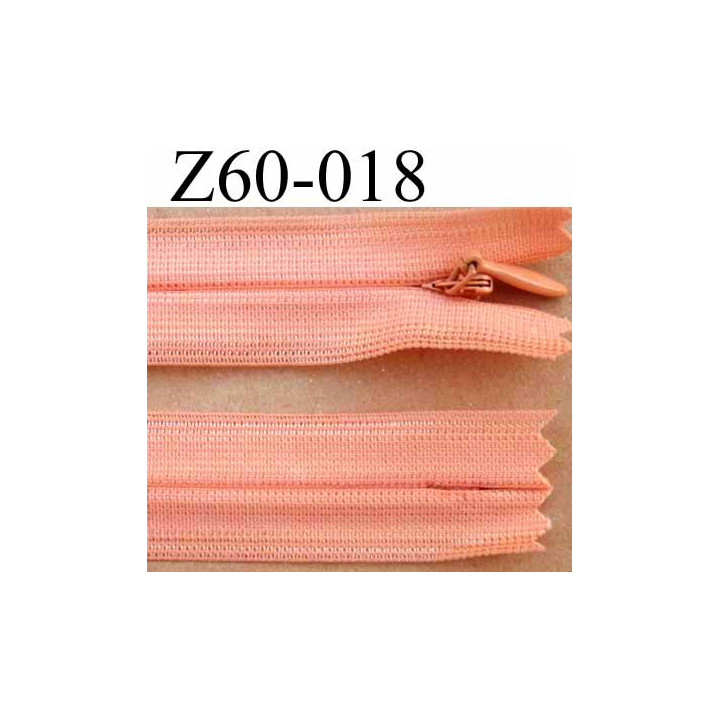 fermeture éclair invisible longueur 60 cm couleur rose orangé saumon non séparable largeur 2.2 cm glissière nylon largeur 4 mm