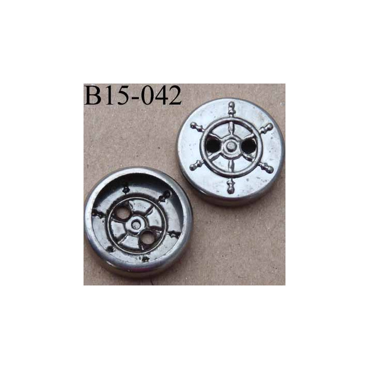 bouton 15 mm en métal chromé patiné style marin 2 trous diamètre 15 millimètres