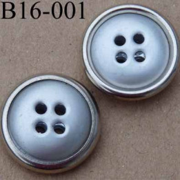 bouton 16 mm  couleur métal gris bordure chromée 4 trous diamètre 16 millimètres
