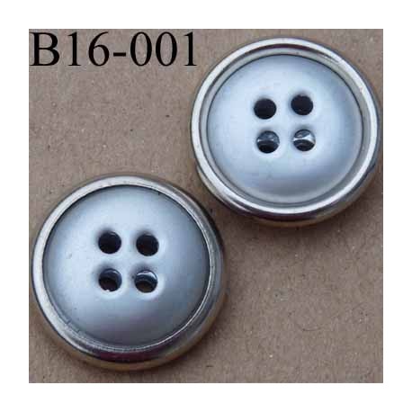 bouton 16 mm couleur métal gris bordure chromée 4 trous diamètre 16 millimètres