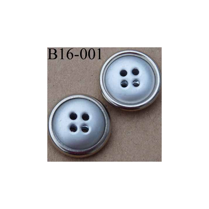 bouton 16 mm  couleur métal gris bordure chromée 4 trous diamètre 16 millimètres