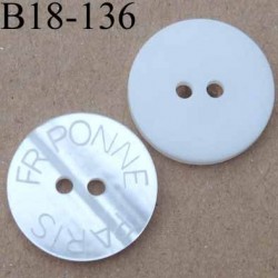 bouton 18 mm couleur blanc brillant avec inscription 2 trous diamètre 18 mm