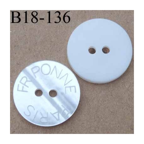 bouton 18 mm couleur blanc brillant avec inscription 2 trous diamètre 18 mm