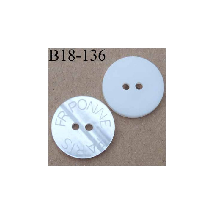 bouton 18 mm couleur blanc brillant avec inscription 2 trous diamètre 18 mm