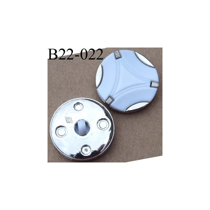 bouton 22 mm métal et pvc couleur blanc et chromé accroche un anneau diamètre 22 mm